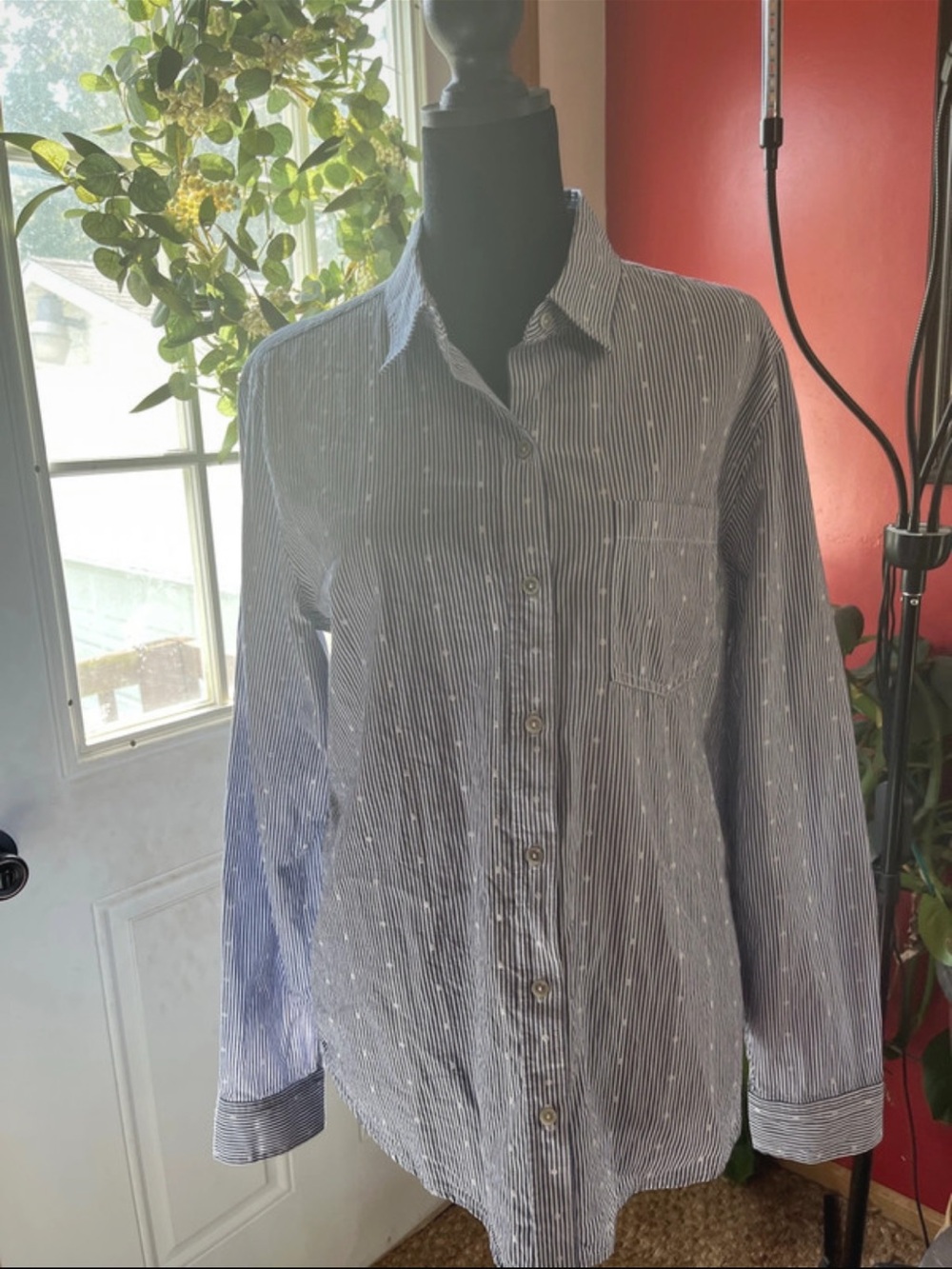 Lucky Brand Blue and White Pinstripe Button-Down Shirt